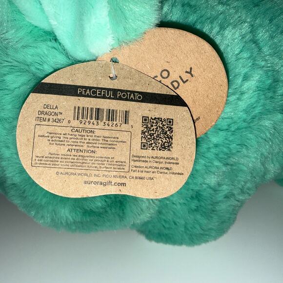 Aurora Spudsters Della Dragon Plush Mint Green Stuffie NWT Peaceful Potato - Picture 4 of 4